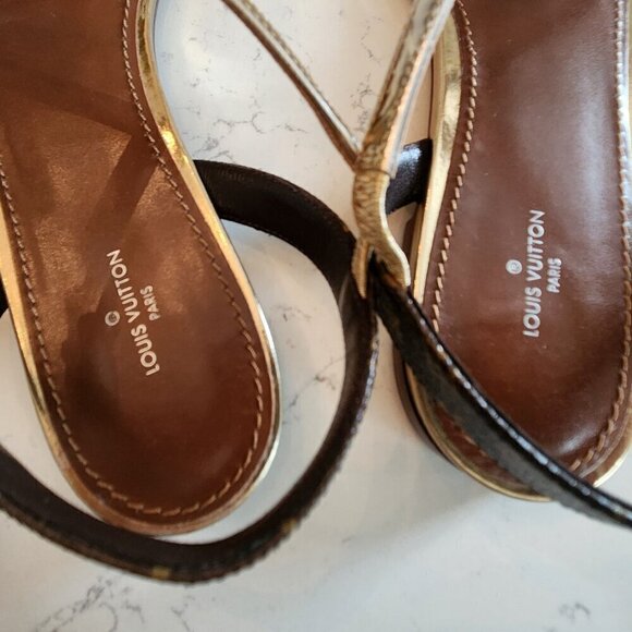 Louis Vuitton Gold Monogram Landscape Sandals, Authentic - Picture 2 of 13
